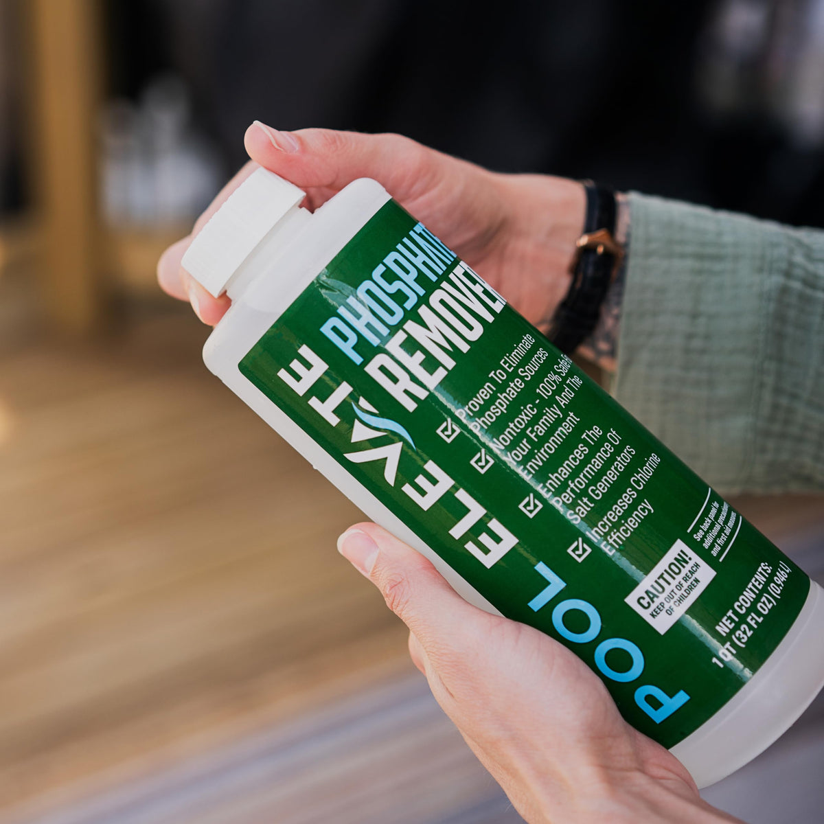 Pool Elevate Phosphate Remover packaging design emphasizing versatility and reliability.