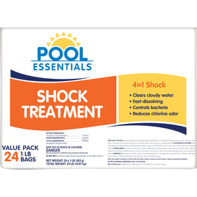 Pool Essentials Shock Treatment 24-pack box ready to use for faster cloudy-water clarity.