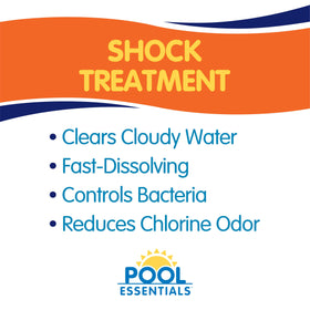 Pool Essentials Shock Treatment quick-dissolve close-up showing fast powder dissolution.
