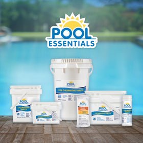 Pool Essentials Shock Treatment safe for vinyl, plaster, fiberglass, and tile surfaces.