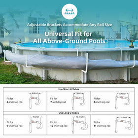 Pool Helper installation scene showing tool-free setup on the top rail.