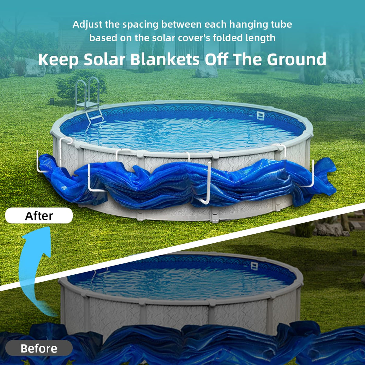 Pool Helper space-saving design for steel-wall pools and tidy yards.
