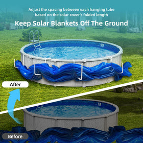 Pool Helper space-saving design for steel-wall pools and tidy yards.