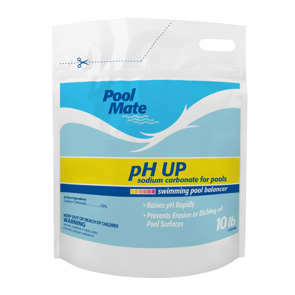 Pool Mate 10-pounds pH Up bottle raises pool pH safely and effectively.