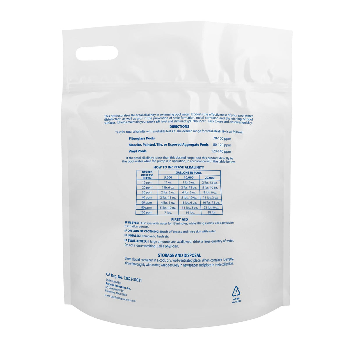 Pool Mate alkalinity increaser being poured to balance pool water