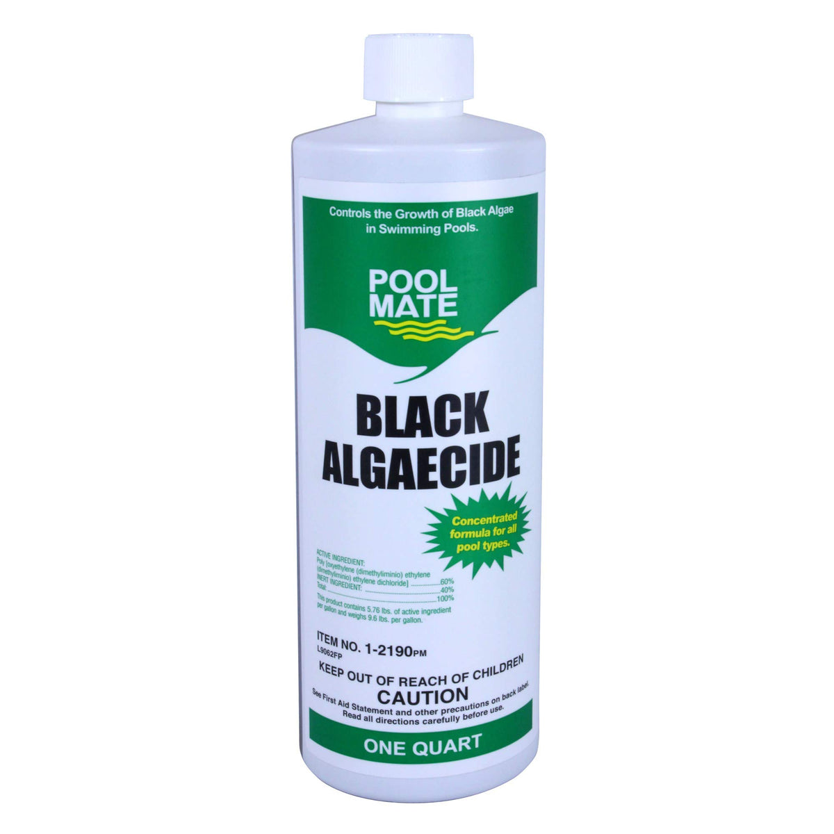 Pool Mate black algaecide bottle for non-foaming algae control in pools