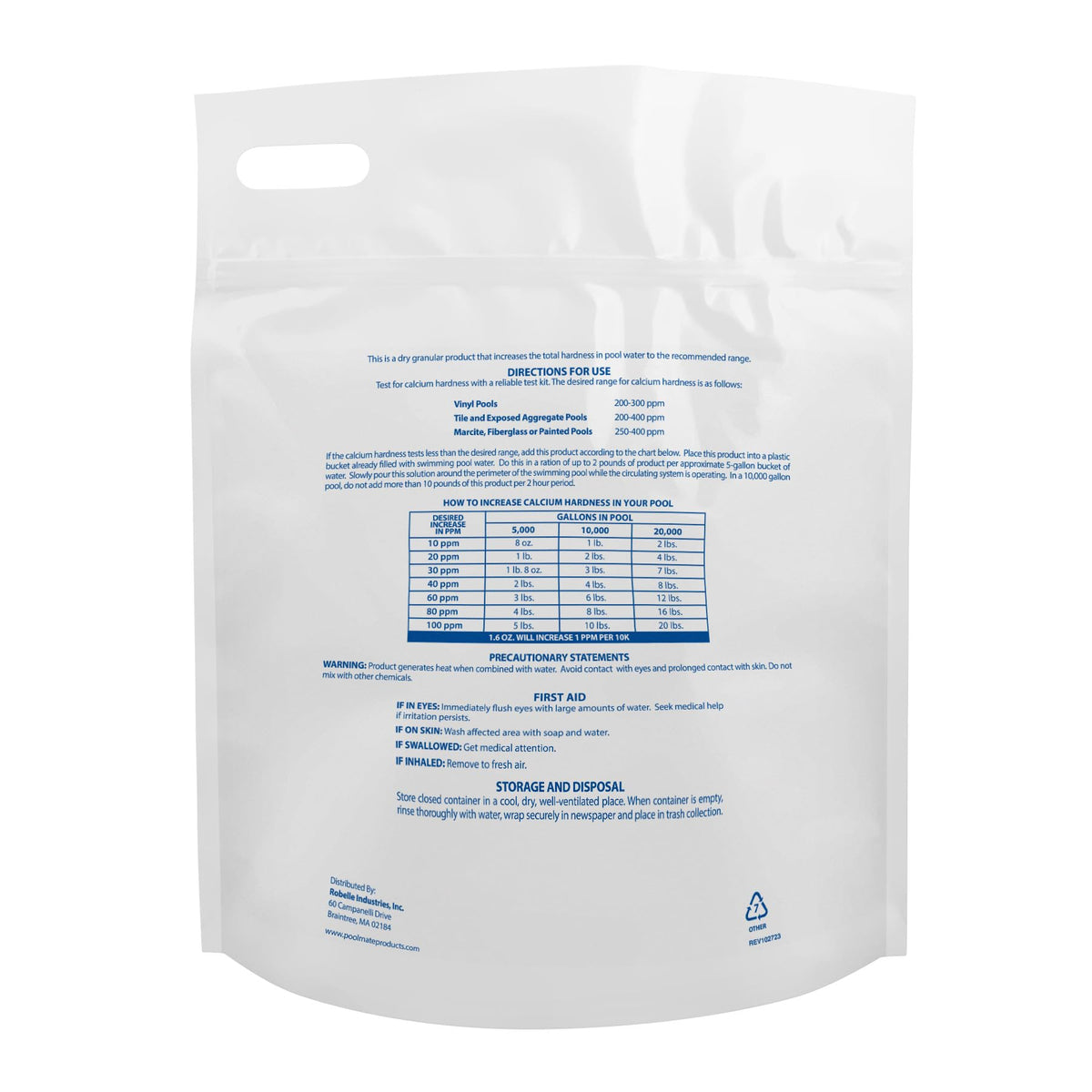 Pool Mate calcium chloride powder poured into a bucket to mix
