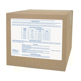Pool Mate cyanuric acid stabilizer label highlights sun protection for chlorine.