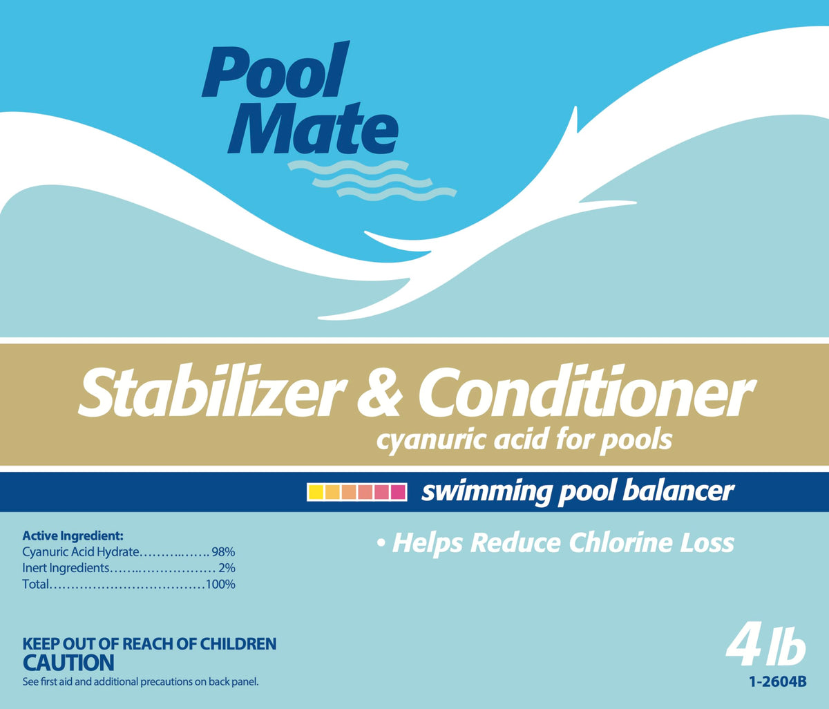 Pool Mate cyanuric acid powder enhances pool protection against sun