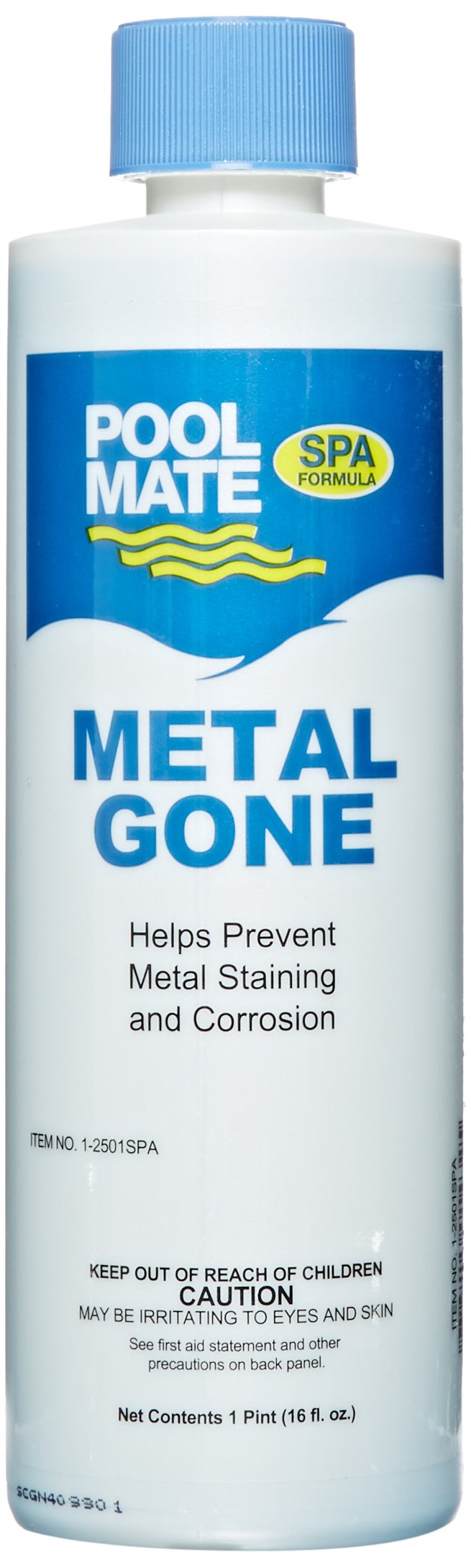 Pool Mate Metal Gone at the spa waterline to help prevent staining.