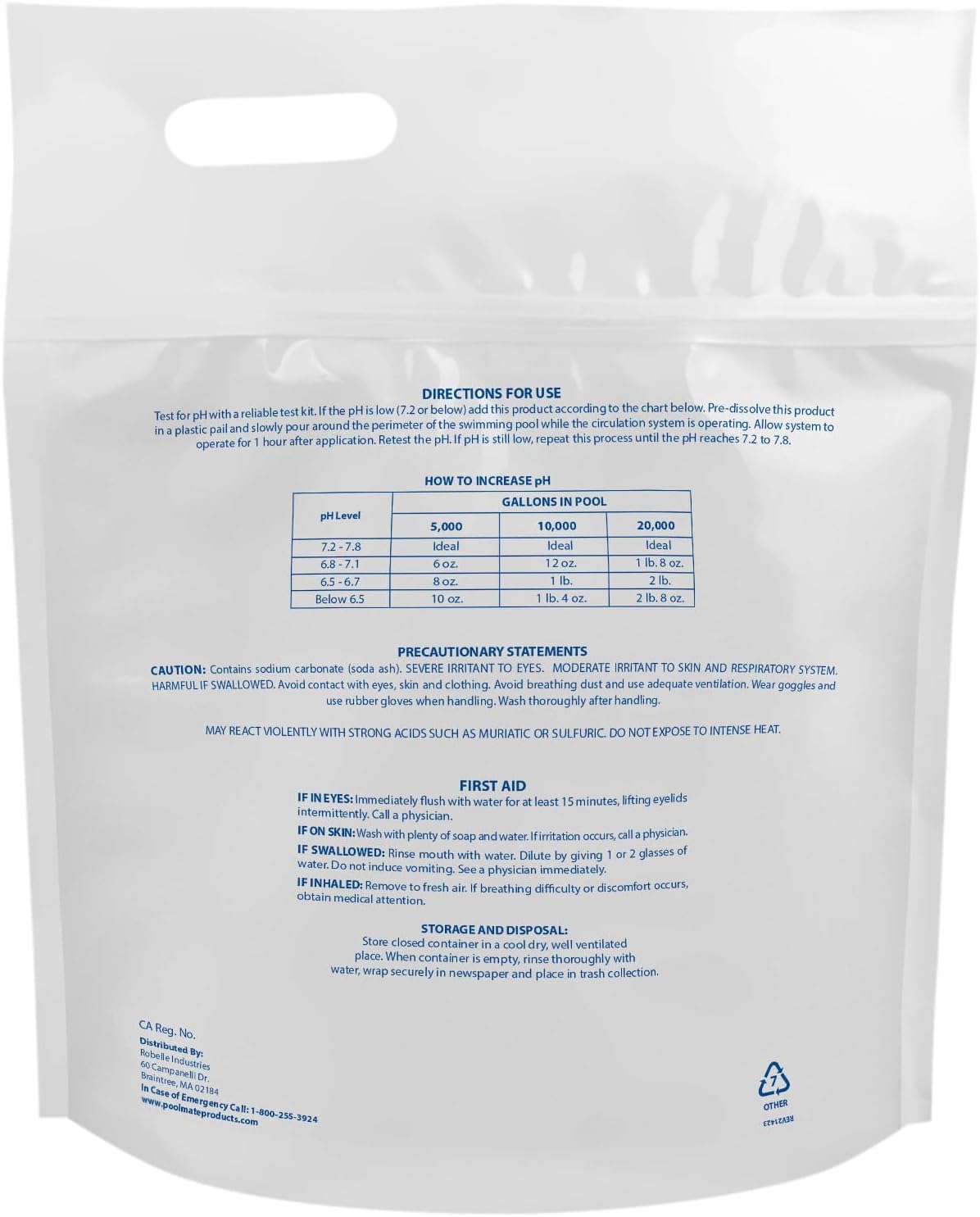 Pool Mate pH Up powder pre-dissolved before distribution for even pool water balance.