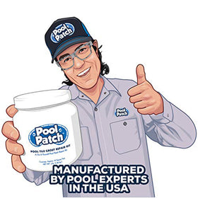 Pool Patch liquid cement bonder shown during grout application.