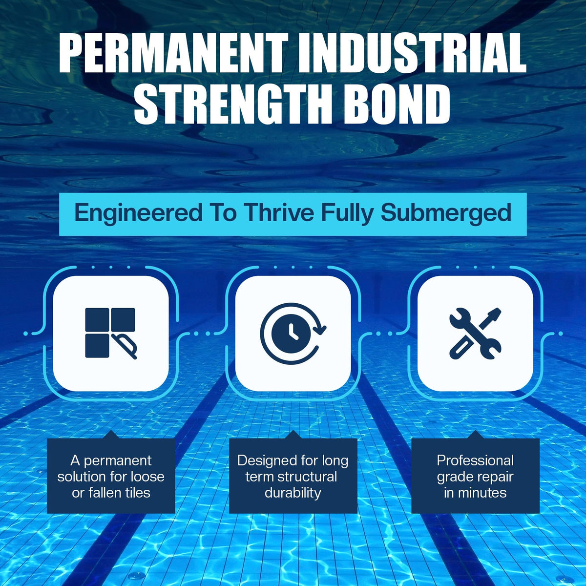Pool Patch mosaic tile-setting under water shows reliable curing for mosaics