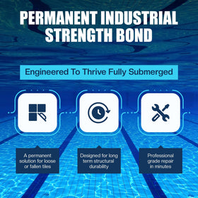 Pool Patch mosaic tile-setting under water shows reliable curing for mosaics