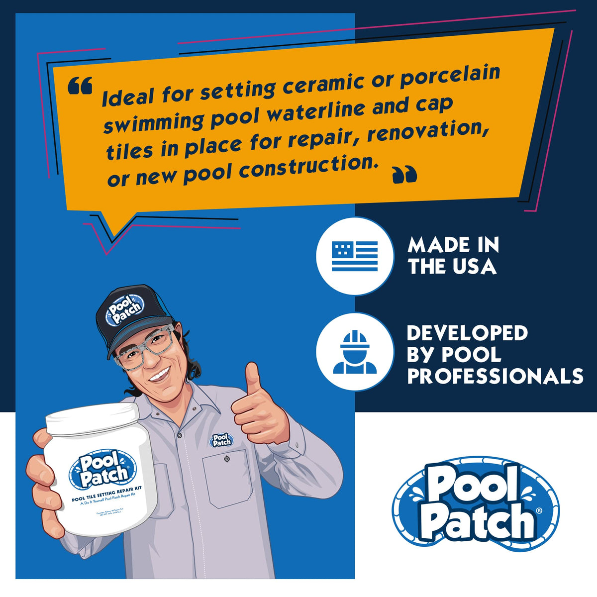 Pool Patch renovation waterline tile adhesive for secure tile upgrades.