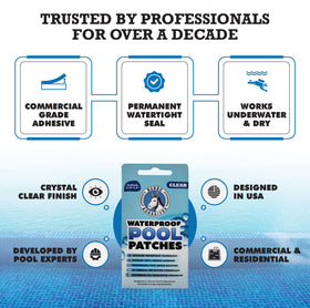 Underwater adhesion allows repairs while submerged in a pool.