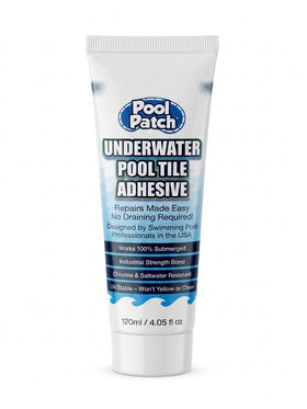 Pool Patch underwater tile adhesive 4oz bottle enabling bond without draining your pool