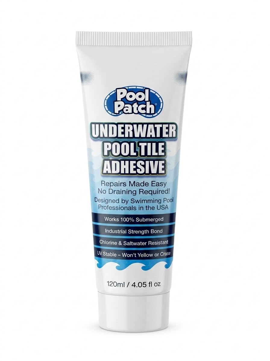 Pool Patch underwater tile adhesive 4oz bottle enabling bond without draining your pool