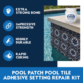 Pool Patch waterproof Portland cement mix used for pool tile repairs.