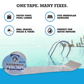 Pool Patch weather-resistant tape withstands moisture, UV and chemicals