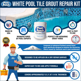 Pool Patch white tile grout kit mixing in bowl for easy DIY repairs.