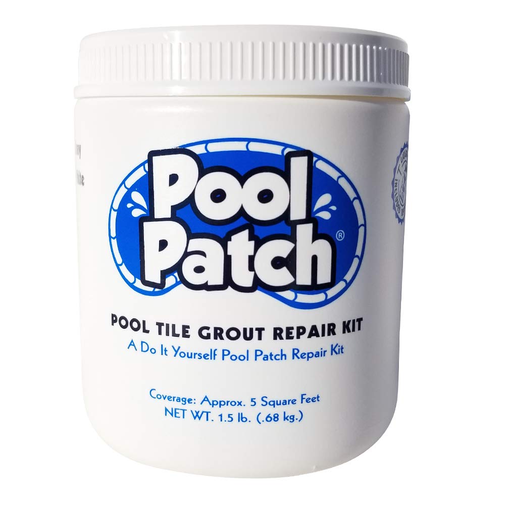 Pool Patch white tile grout kit packaging for quick pool tile fixes.