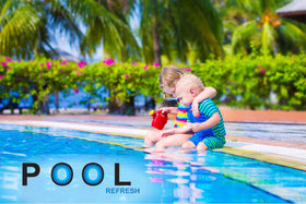 Pool Refresh 5 oz portion graphic communicates dosing for 15,000 gallons.