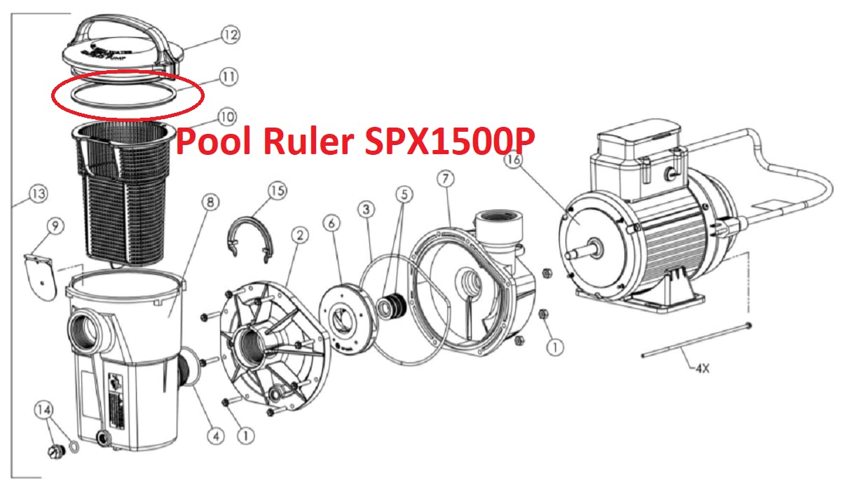 Pool Ruler SPX1500P cover lid and O-ring set for above-ground Hayward pumps.