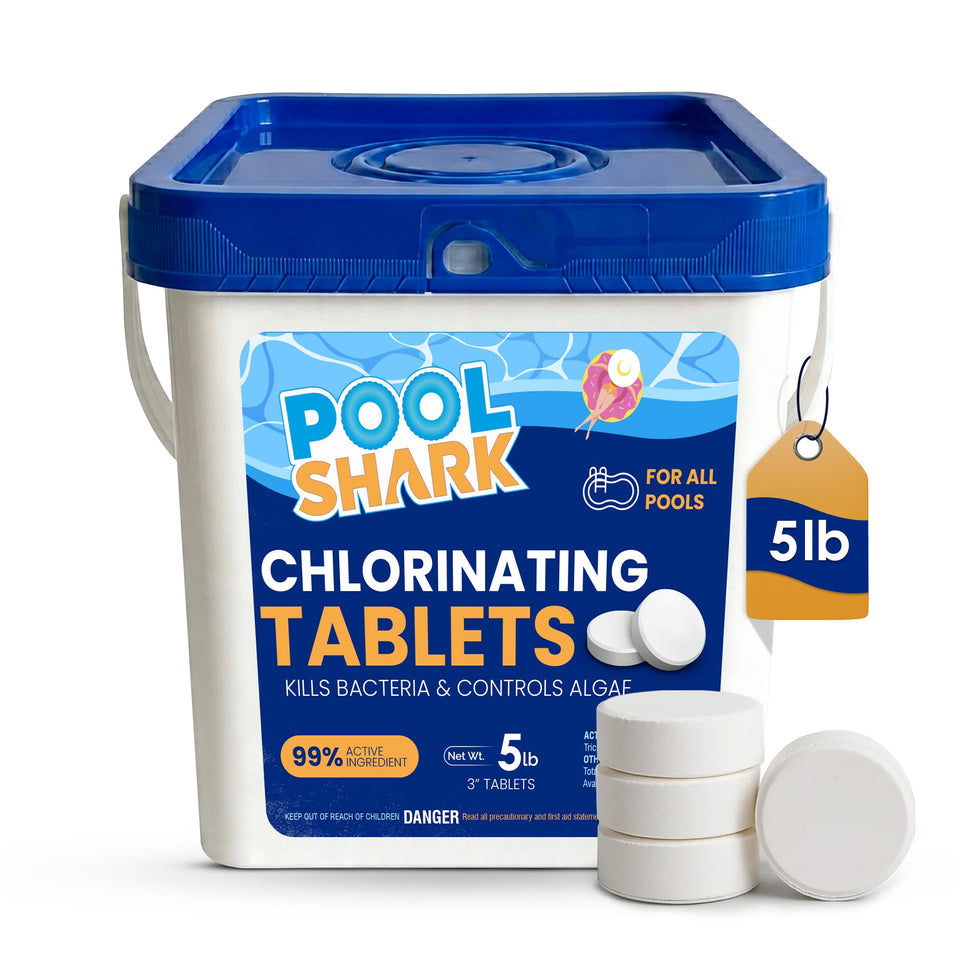 Pool Shark 3-inch tablets in bottle provide steady sanitization for your pool.
