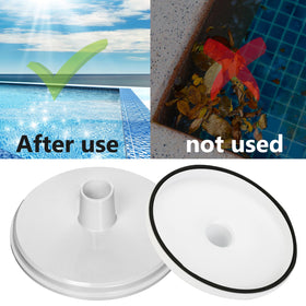 Pool skimmer vacuum plate in use delivering strong suction while cleaning.