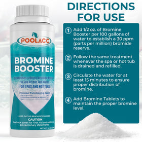 POOLACC Bromine Booster back label close-up details usage directions.