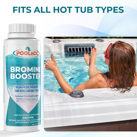 POOLACC Bromine Booster packaging on shelf communicates professional-grade spa care.