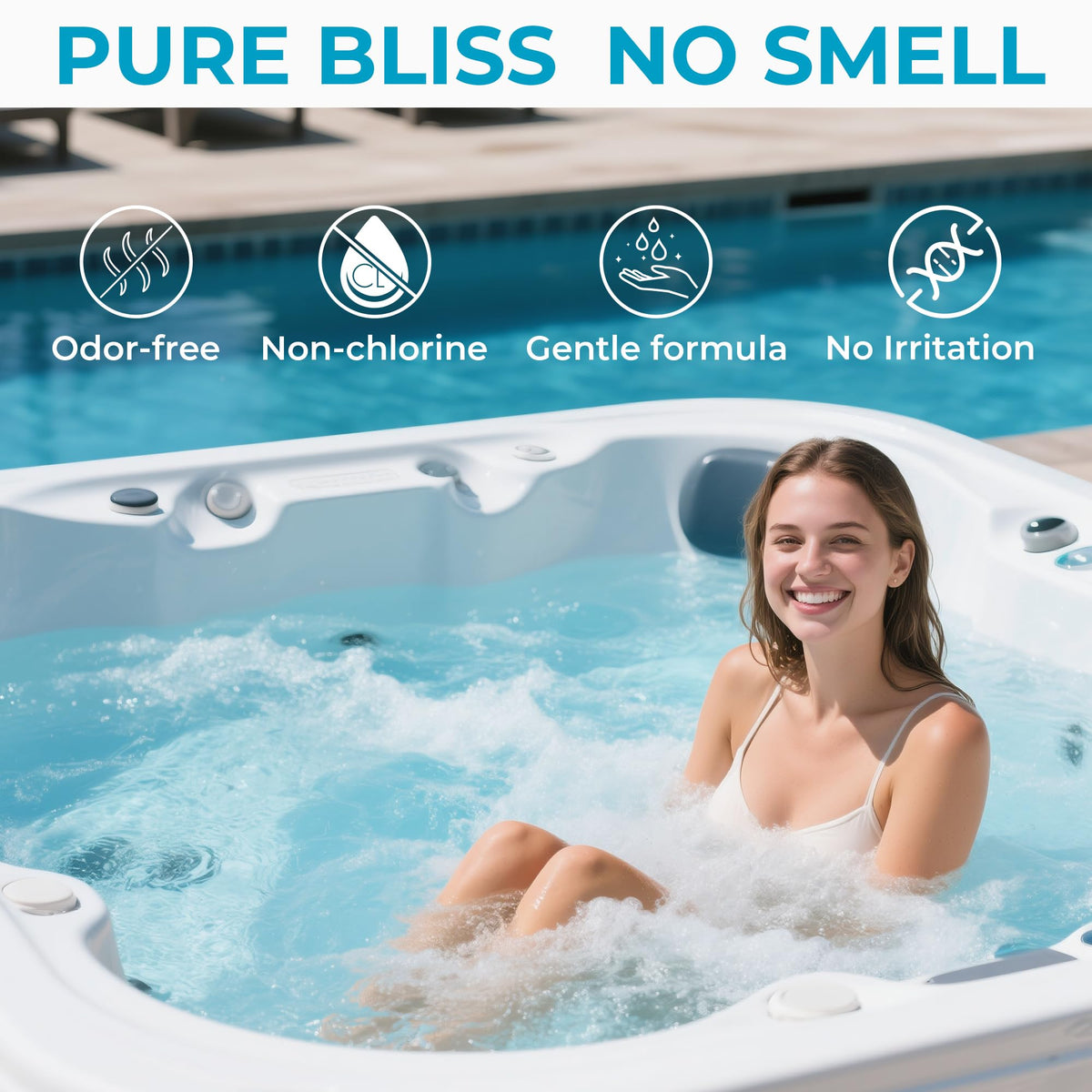 POOLACC equipment safe formula protects spa surfaces and seals