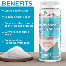 POOLACC spa shock bottle being poured for quick dosing