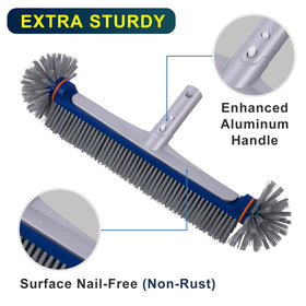 POOLAZA 360-Degree Pool Brush aluminum-handle closeup showing 45-degree angle for easy pushing