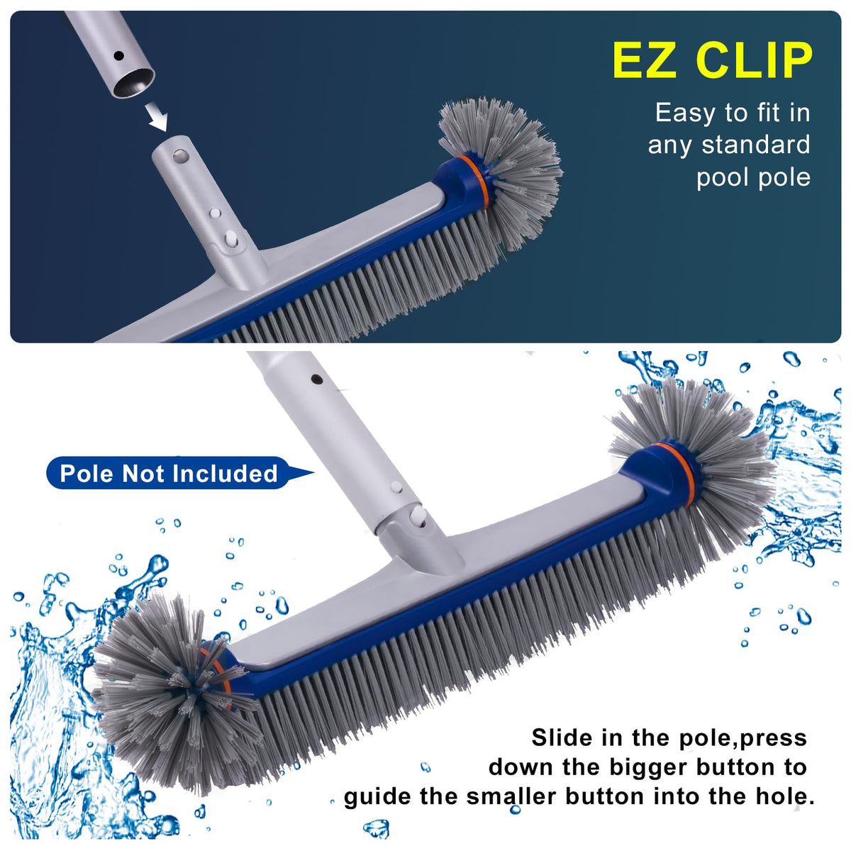 POOLAZA 360-Degree Pool Brush near vinyl liner demonstrates safe rounded edges
