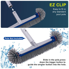 POOLAZA 360-Degree Pool Brush near vinyl liner demonstrates safe rounded edges