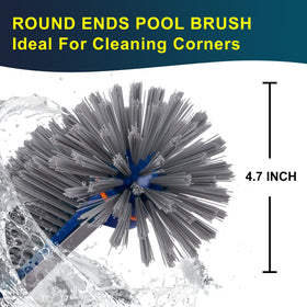 POOLAZA 360-Degree Pool Brush side view highlighting sturdy aluminum handle for reliable cleaning