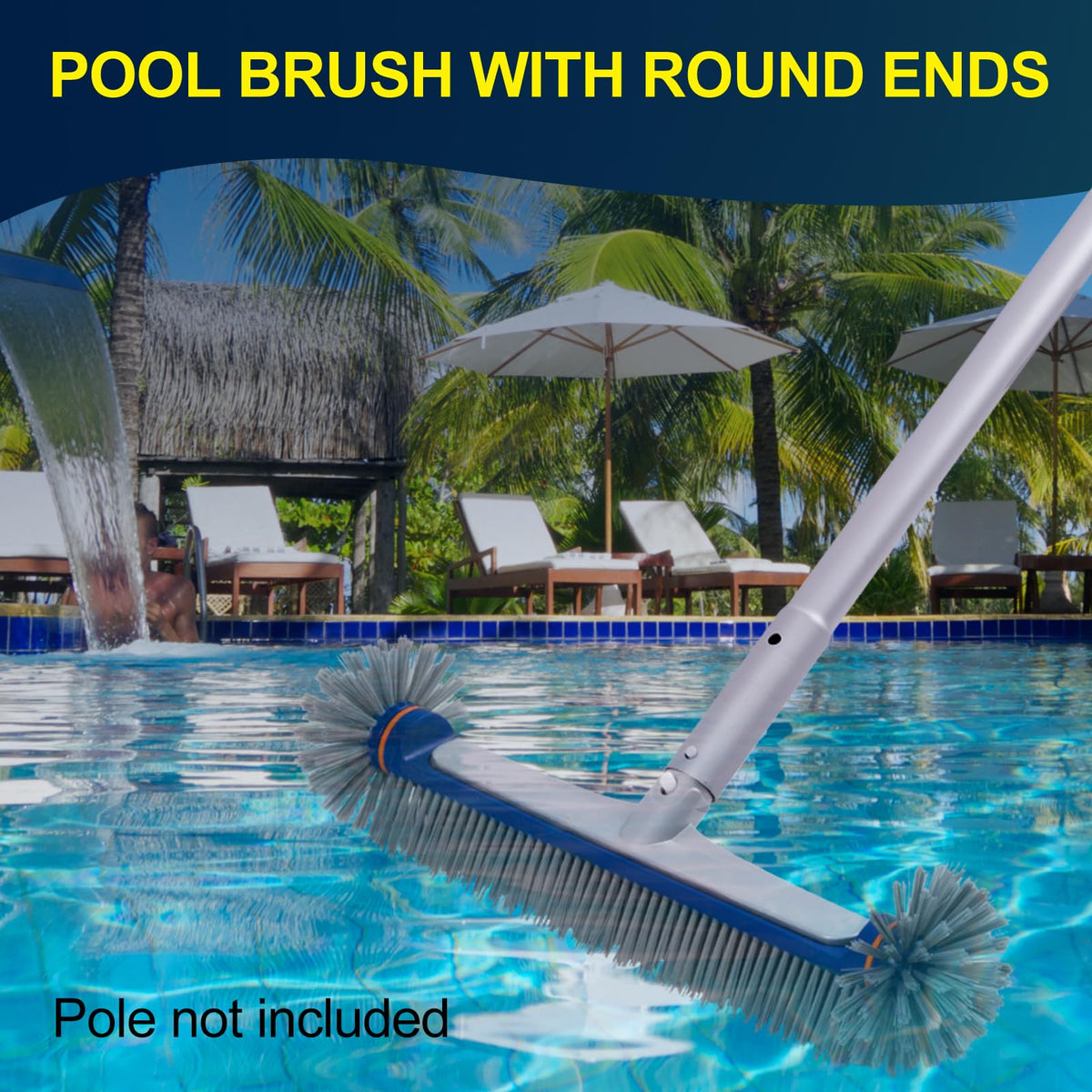 POOLAZA 360-Degree Pool Brush storage view showing compact design