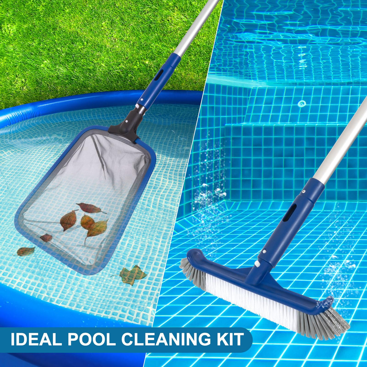 POOLAZA 45-degree angled handle eases pushing and improves cleaning efficiency.
