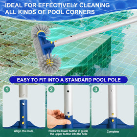 POOLAZA 45-degree angled handle enables easier cleaning around walls.