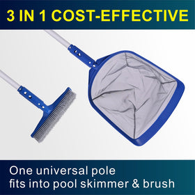 Poolaza 50-inch aluminum pool pole extends reach for easy skimming and brushing.