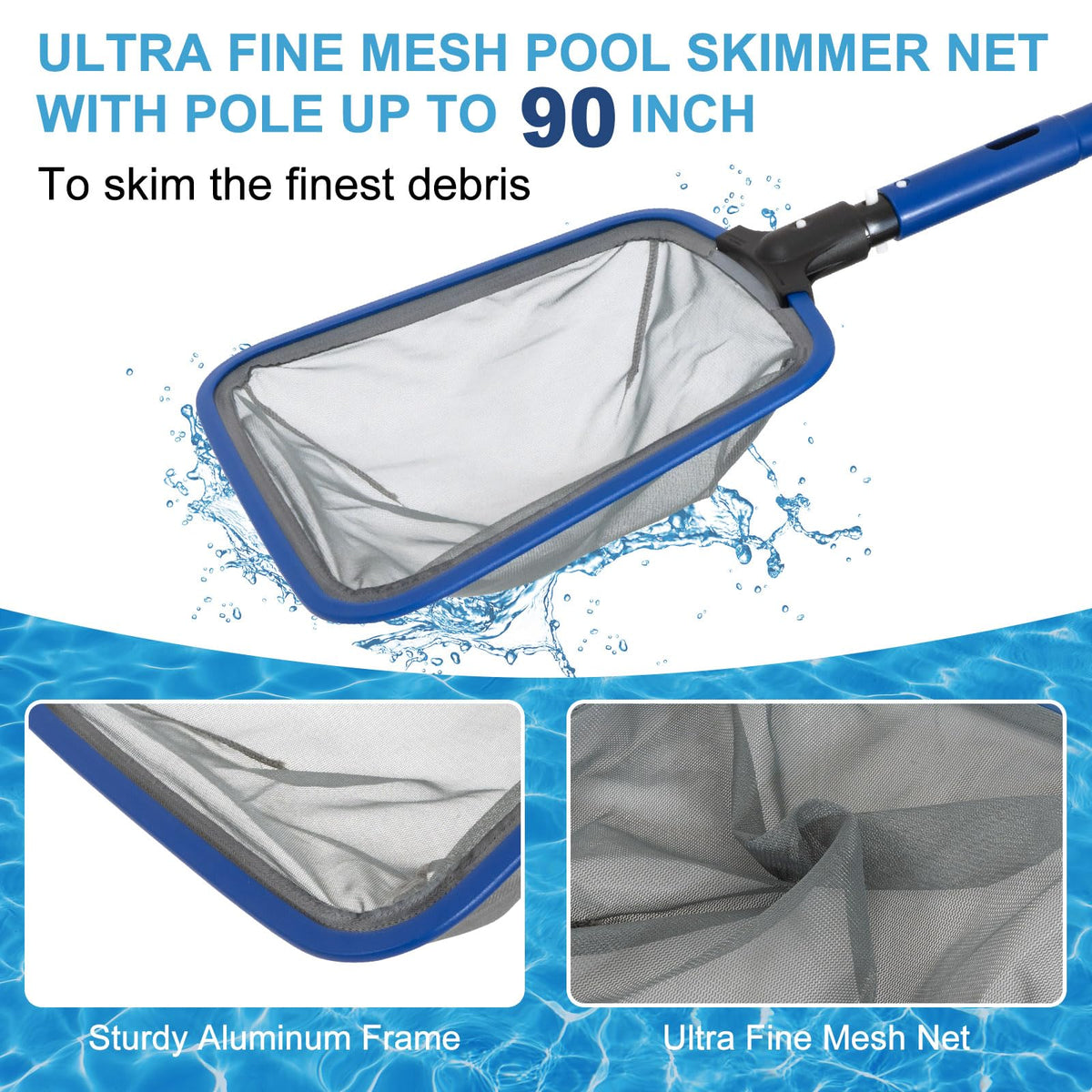 POOLAZA 73-inch aluminum pole provides sturdy reach for pool cleaning.
