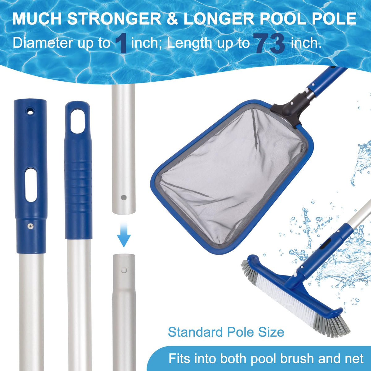 POOLAZA ABS brush head with nylon bristles for strong scrubbing power.