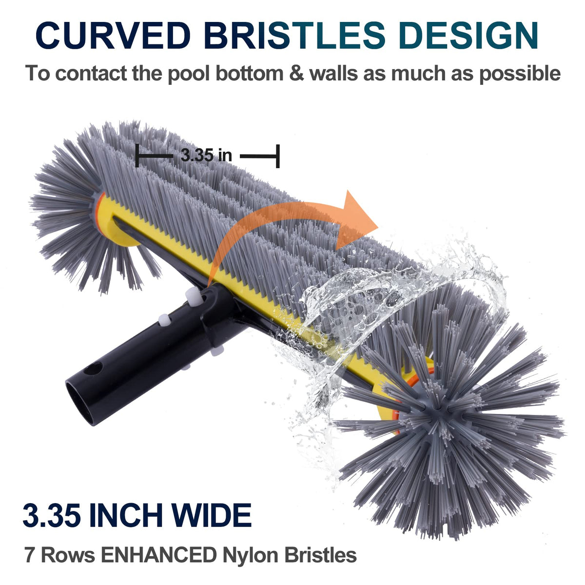 POOLAZA reinforced aluminum handle at 45-degree angle for comfortable scrubbing.