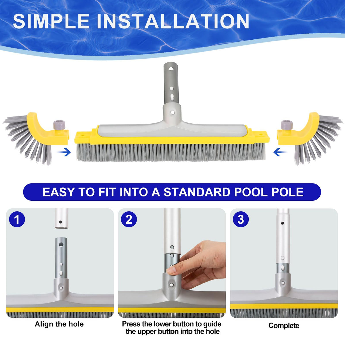 POOLAZA aluminum handle adds stability during thorough pool cleaning.