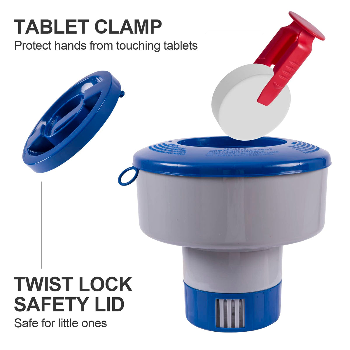 POOLAZA chlorine dispenser for pool 1-3 inch tablets, versatile and easy to use.