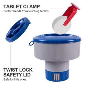 POOLAZA chlorine dispenser for pool 1-3 inch tablets, versatile and easy to use.