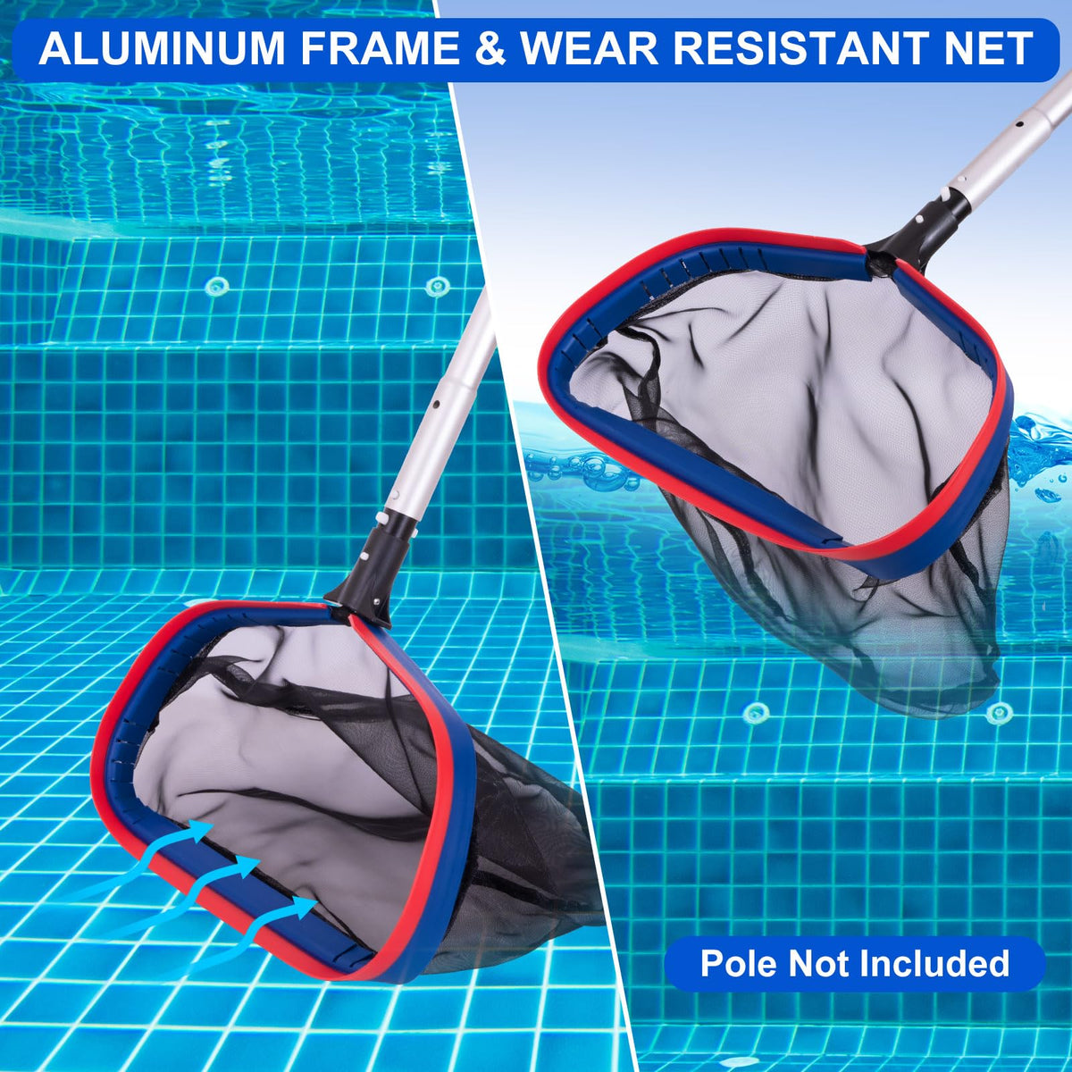 Poolaza Deluxe aluminum frame and handle providing durable pool net performance.