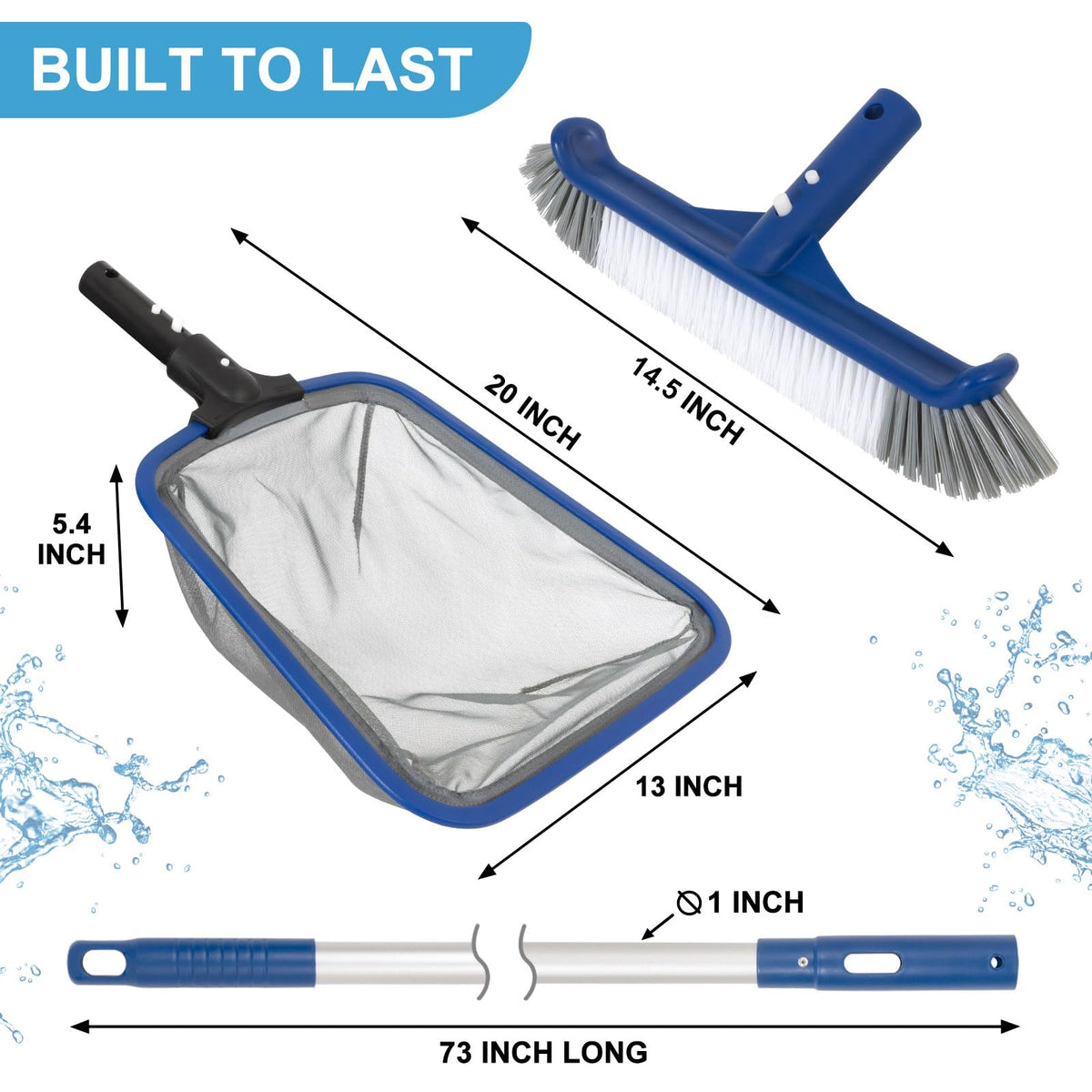 POOLAZA deluxe kit skimmer net with ultra-fine mesh for capturing fine debris.